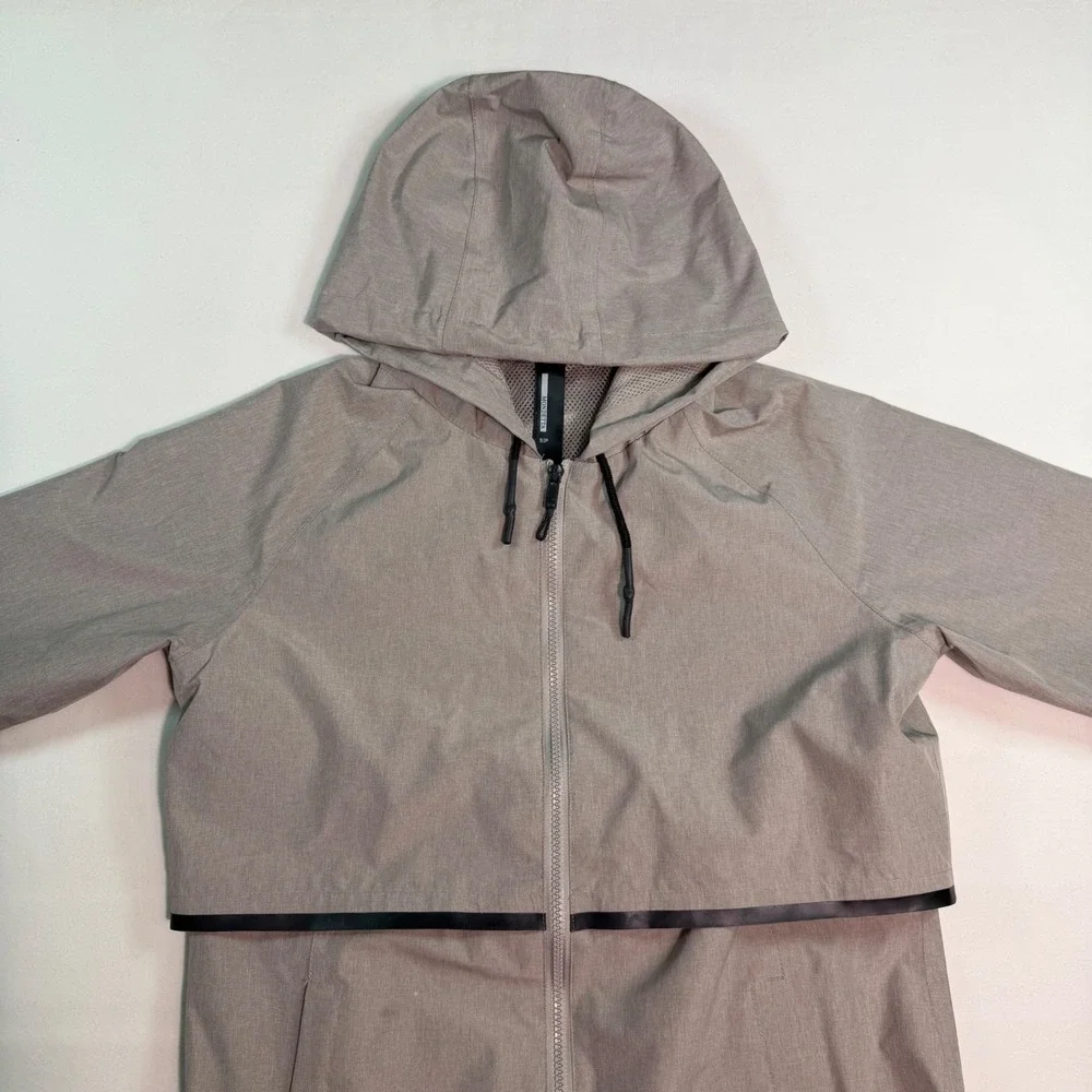 Mondetta Womens Hooded Rain Parka Jacket Taupe Full Zip Mesh Lined Small